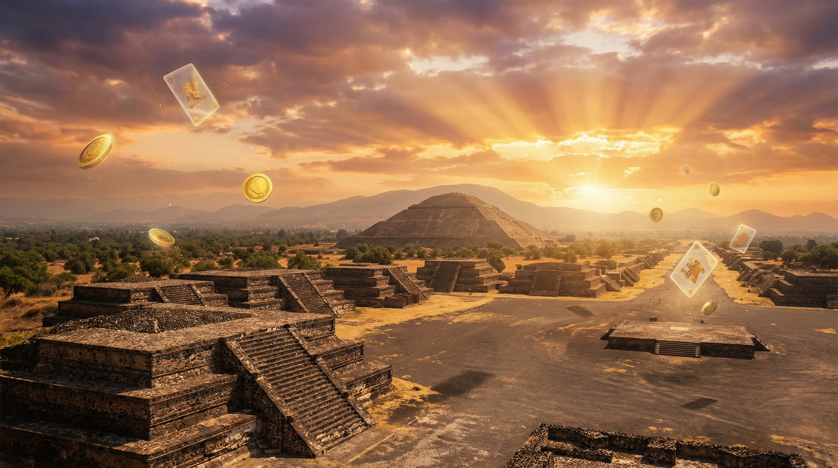Vista panorámica de Teotihuacán representando la grandeza de las ganancias potenciales